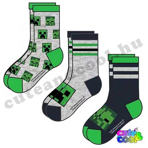 Minecraft 3db-os zokni szett Creeper-Zombi minta