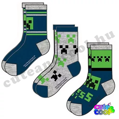 Minecraft 3db-os zokni szett Creeper mintás