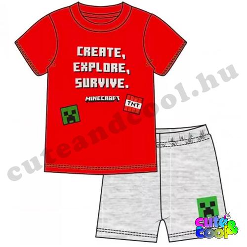 Minecraft Create-Explore-Survive piros rövid pizsama