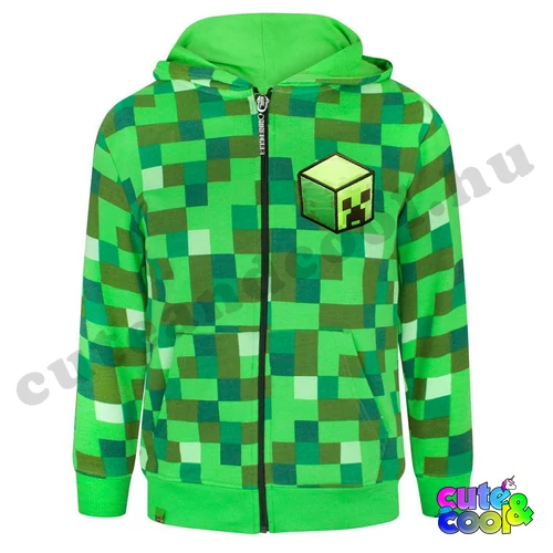 Minecraft Creeper mintás cipzáros kapucnis pulóver