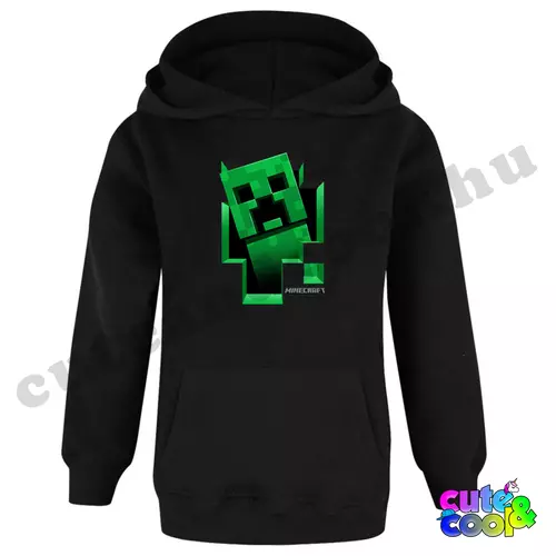 Minecraft kirobbanó Creeper fekete kapucnis kenguruzsebes pulóver